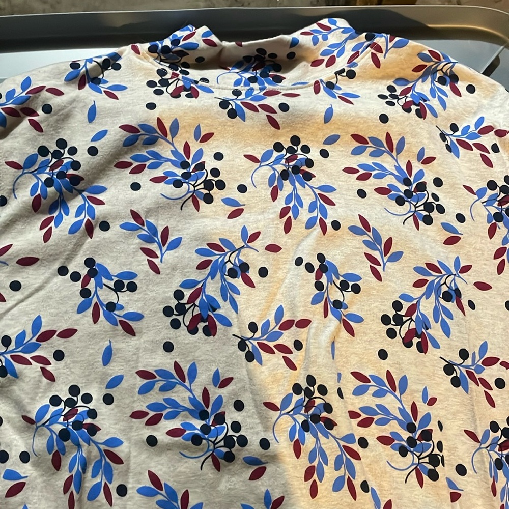 Lands' End Relax Mock Neck Shirt Women Size XL Floral Long Sleeve Cotton Comfort
